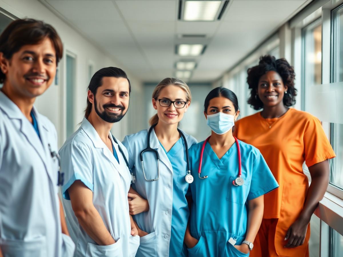 Mount Sinai physicians and nurses in a hospital corridor